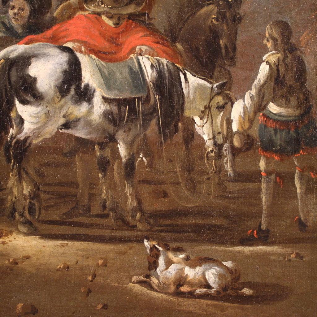 17th Century Oil on Canvas Flemish Antique Landscape Painting Hunting Scene 1660 in vendita 4