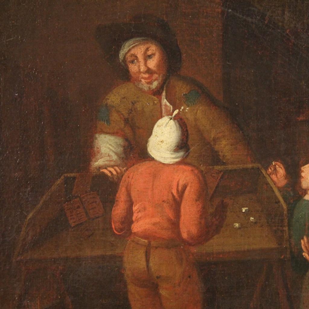 17th Century Oil on Canvas Flemish Antique Painting Genre Scene, 1650 6