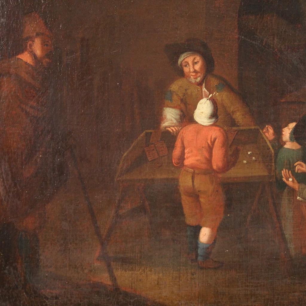 17th Century Oil on Canvas Flemish Antique Painting Genre Scene, 1650 In Good Condition In Vicoforte, Piedmont