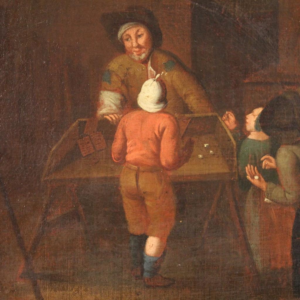 17th Century Oil on Canvas Flemish Antique Painting Genre Scene, 1650 3