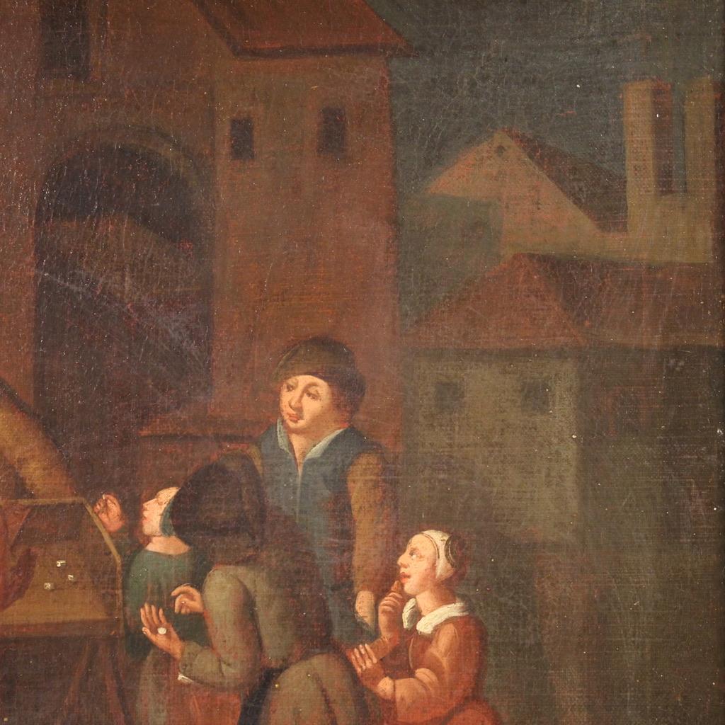 17th Century Oil on Canvas Flemish Antique Painting Genre Scene, 1650 5