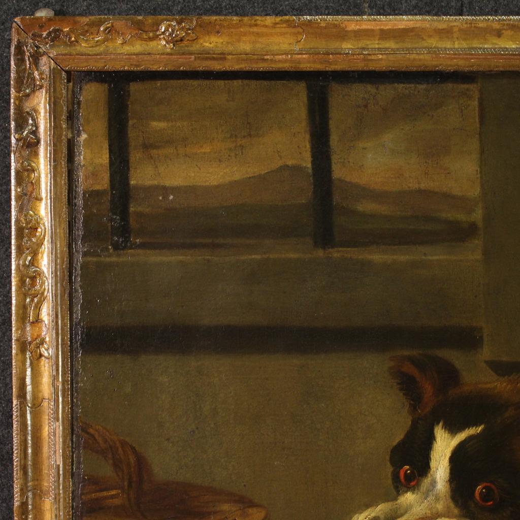 huile sur toile du 17e siècle Peinture ancienne flamande Nature morte avec chiens, 1660 en vente 5