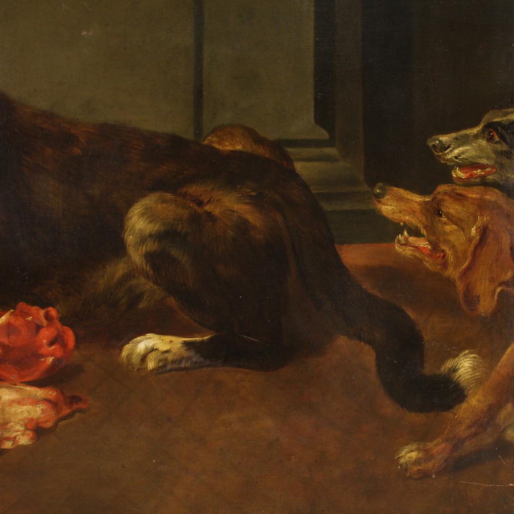 huile sur toile du 17e siècle Peinture ancienne flamande Nature morte avec chiens, 1660 en vente 10