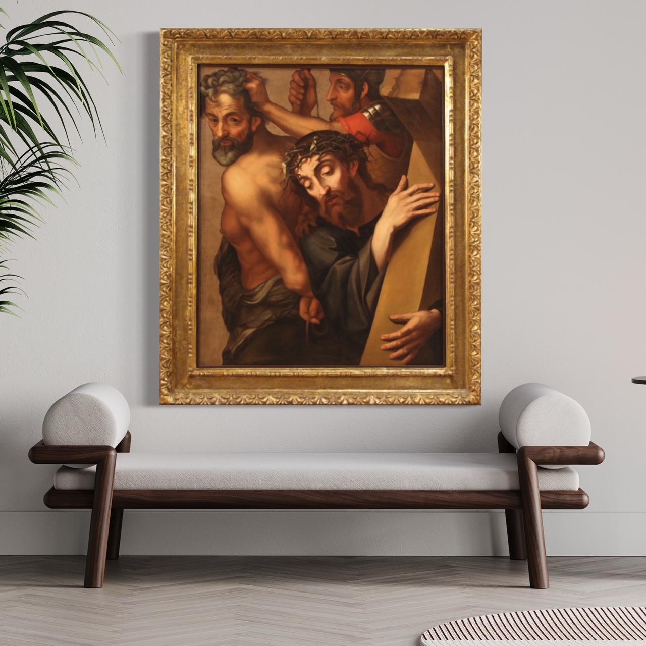 17th Century Oil on Canvas Flemish Antique Religious Christ Painting, 1670 10