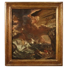 Huile sur toile flamande du 17ème siècle - Peinture de paysage marin ancien, 1650