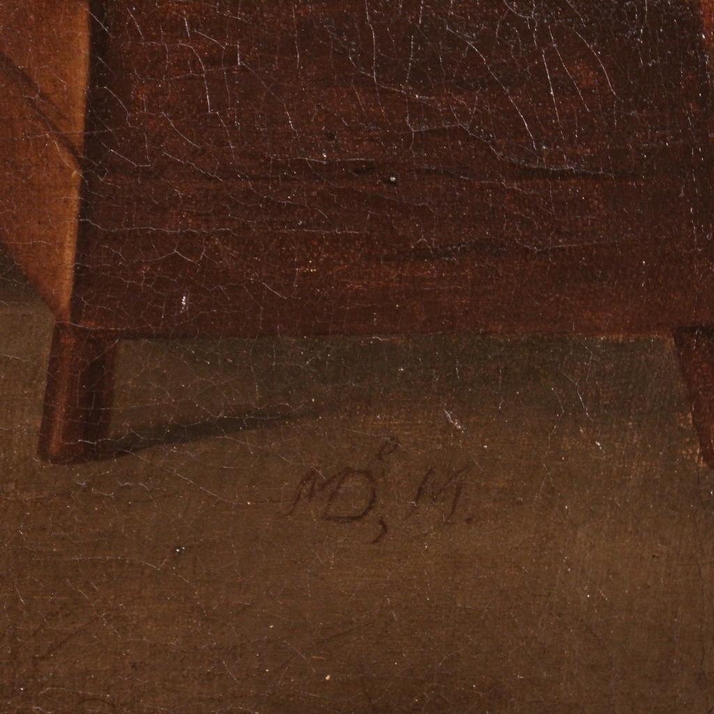 17th Century Oil on Canvas Flemish Interior Scene Painting, 1660 For Sale 4