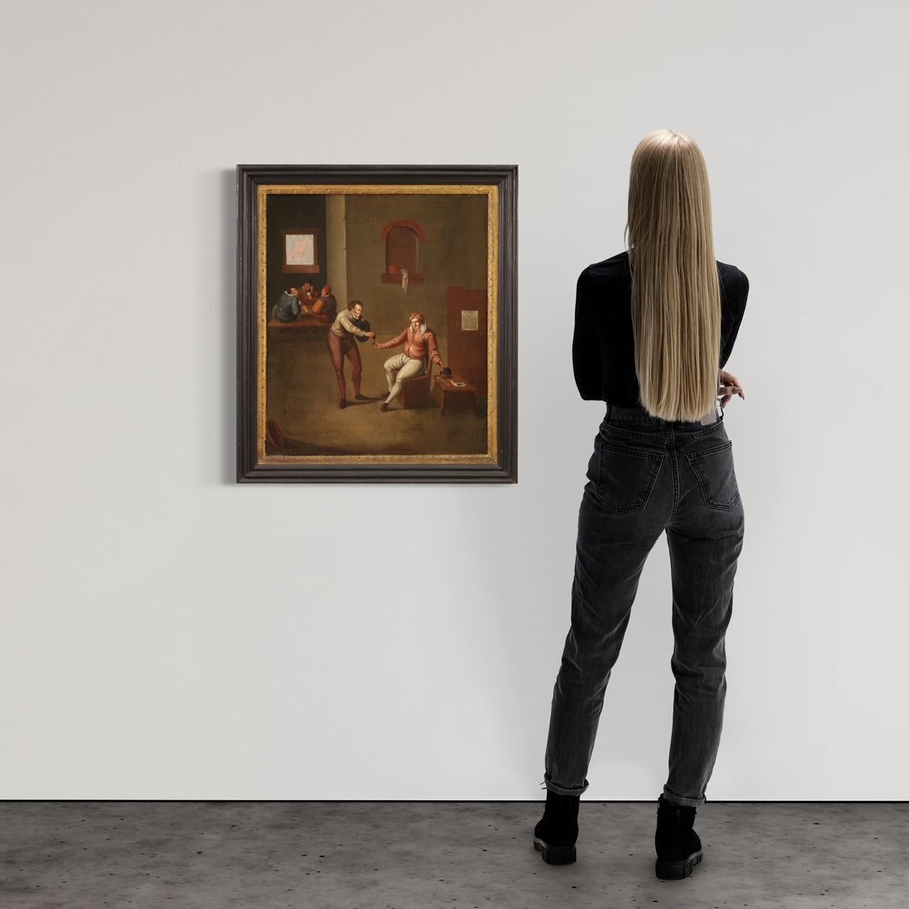 Dutch 17th Century Oil on Canvas Flemish Interior Scene Painting, 1660 For Sale