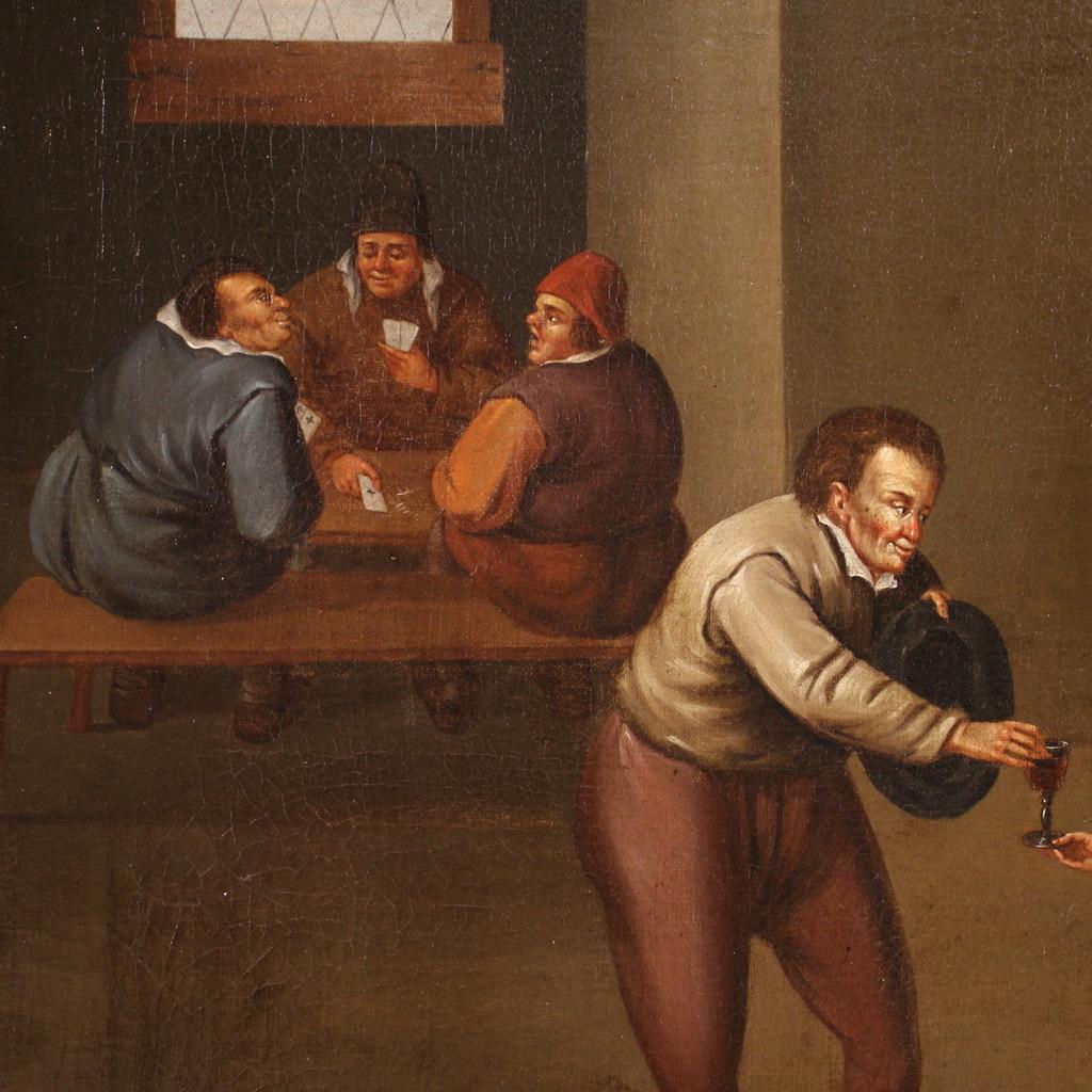 17th Century Oil on Canvas Flemish Interior Scene Painting, 1660 In Good Condition For Sale In Vicoforte, Piedmont