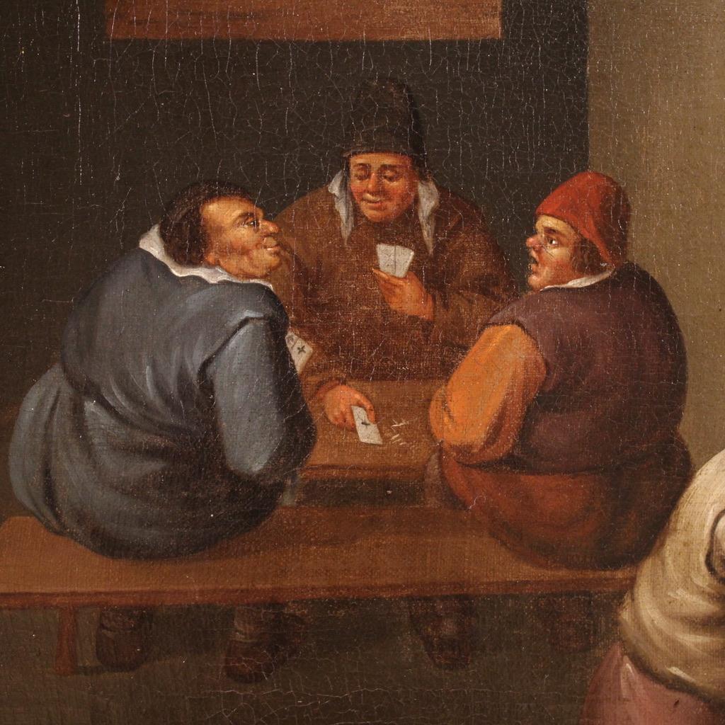 Mid-17th Century 17th Century Oil on Canvas Flemish Interior Scene Painting, 1660 For Sale