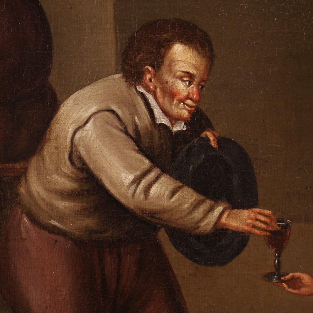 17th Century Oil on Canvas Flemish Interior Scene Painting, 1660 For Sale 1