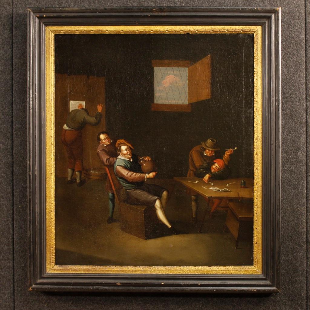 17th Century Oil on Canvas Flemish Interior Scenes Paintings, 1690 1