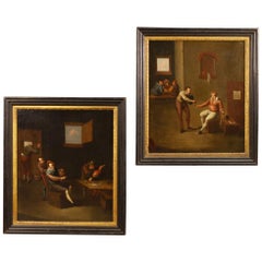 17th Century Oil on Canvas Flemish Interior Scenes Paintings, 1690