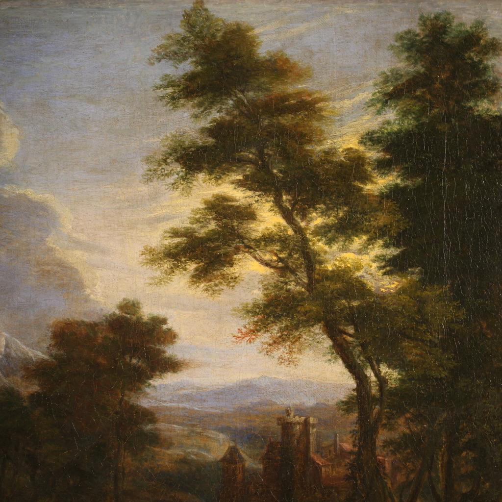17th Century Oil on Canvas Flemish Landscape Painting Apparition of Jesus, 1650 For Sale 6