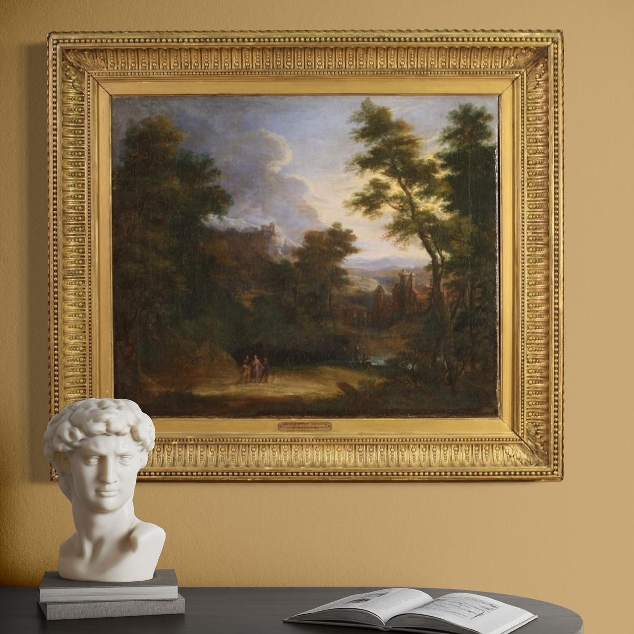 17th Century Oil on Canvas Flemish Landscape Painting Apparition of Jesus, 1650 For Sale 9