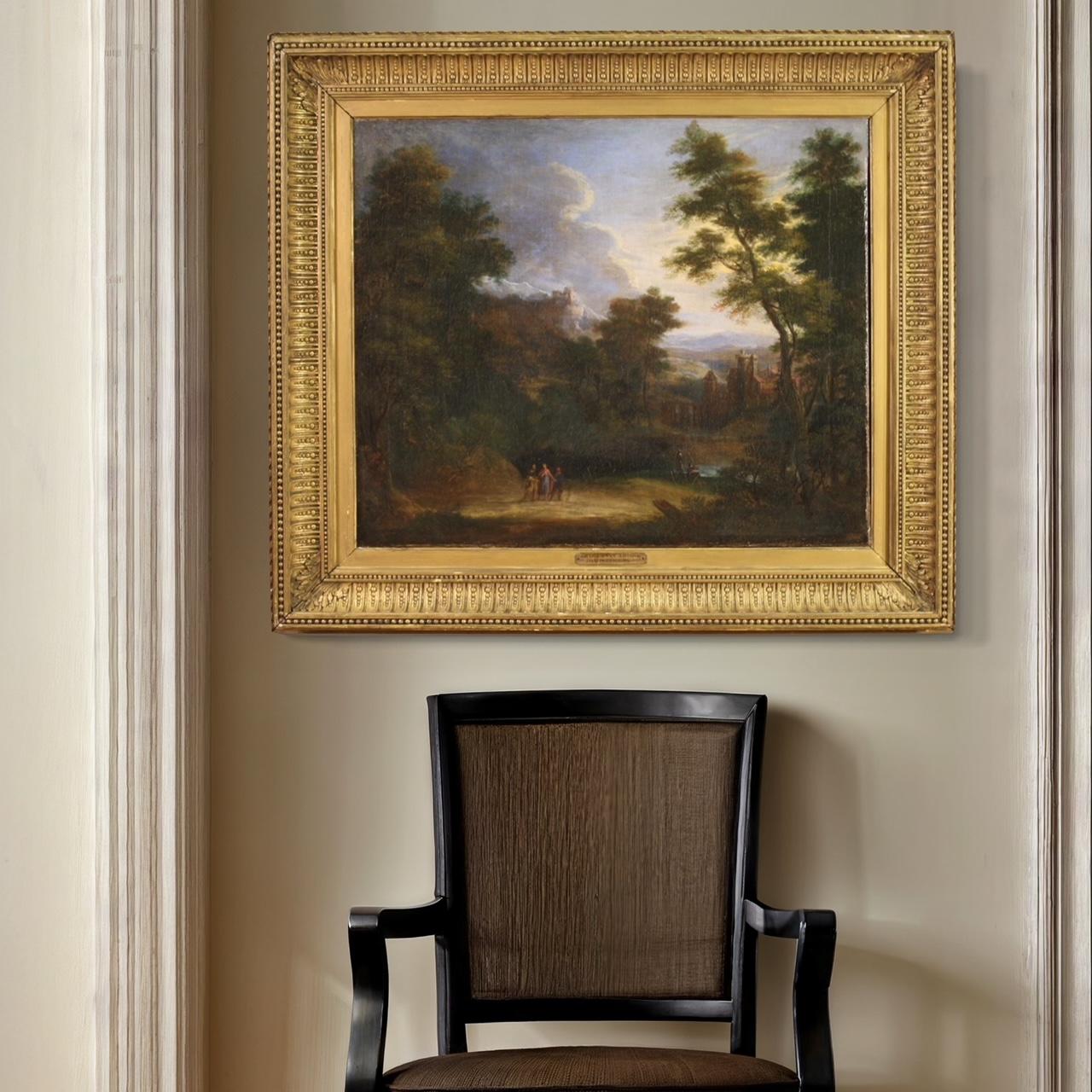 17th Century Oil on Canvas Flemish Landscape Painting Apparition of Jesus, 1650 For Sale 2