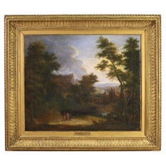 17th Century Oil on Canvas Flemish Landscape Painting Apparition of Jesus, 1650