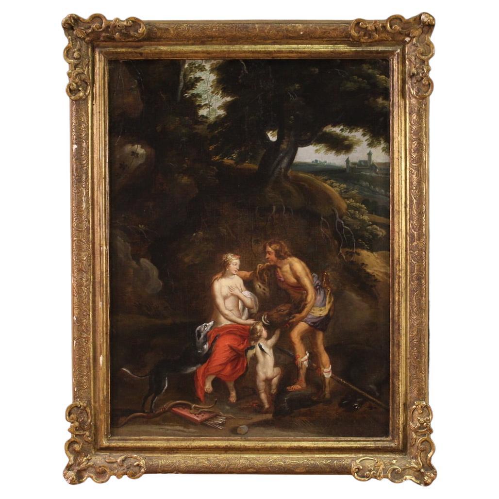 17th Century Oil on Canvas Flemish Mythological Antique Painting, 1660