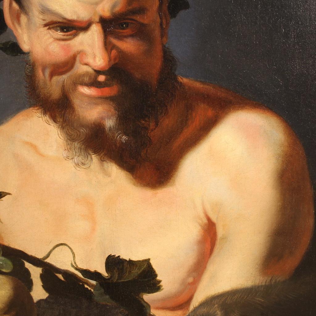 siglo XVII Óleo sobre lienzo Pintura flamenca Fauno con cesta de frutas y bacante 2