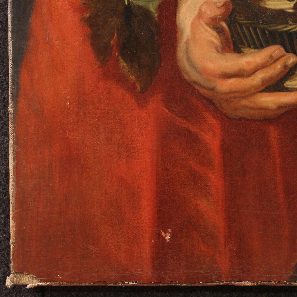 siglo XVII Óleo sobre lienzo Pintura flamenca Fauno con cesta de frutas y bacante 3