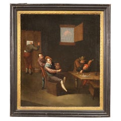 17th Century Oil on Canvas Flemish Painting Interior Scene, 1680