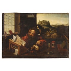 17th Century Oil on Canvas Flemish Painting Saint Jerome in His Study, 1620