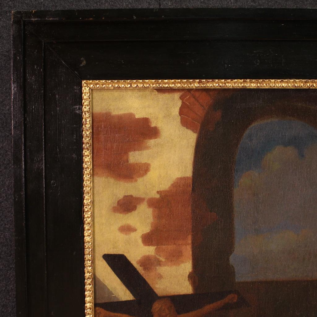 17. Jahrhundert Öl auf Leinwand Flämisches religiöses Gemälde Heiliger Hieronymus in seinem Arbeitszimmer im Zustand „Gut“ im Angebot in Vicoforte, Piedmont