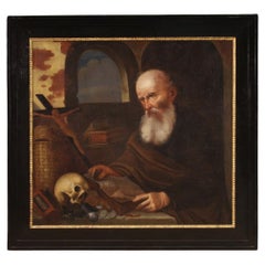 17th Century Oil on Canvas Flemish Religious Painting Saint Jerome in his Study