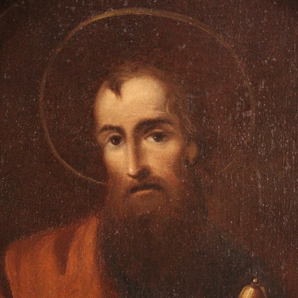17th Century Oil on Canvas Framed Italian Religious Painting Saint Paul, 1650 For Sale 4