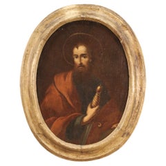 Antique 17th Century Oil on Canvas Framed Italian Religious Painting Saint Paul, 1650