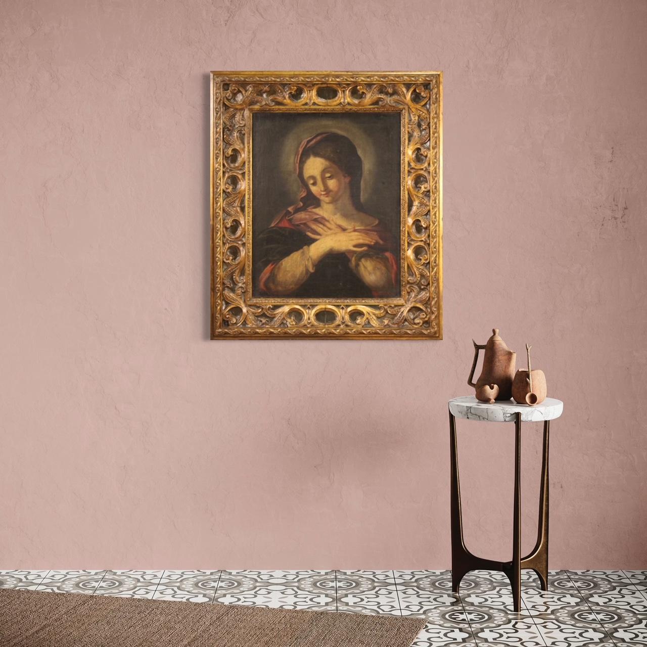 huile sur toile du 17e siècle encadrée Peinture religieuse italienne Madone, 1670 8