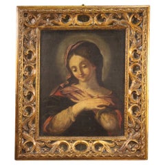 Antique 17th Century Oil on Canvas Framed Religious Italian Painting Madonna, 1670
