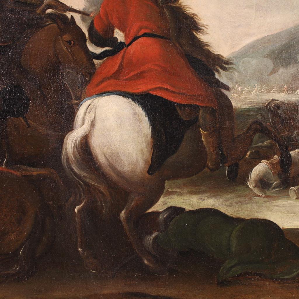 huile sur toile du 17e siècle, peinture ancienne française d'une bataille avec des soldats, 1670 en vente 3