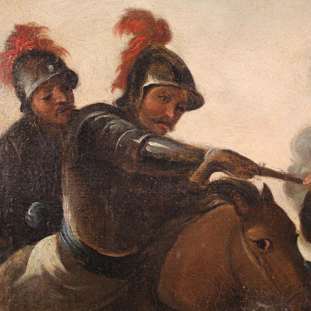 huile sur toile du 17e siècle, peinture ancienne française d'une bataille avec des soldats, 1670 en vente 4