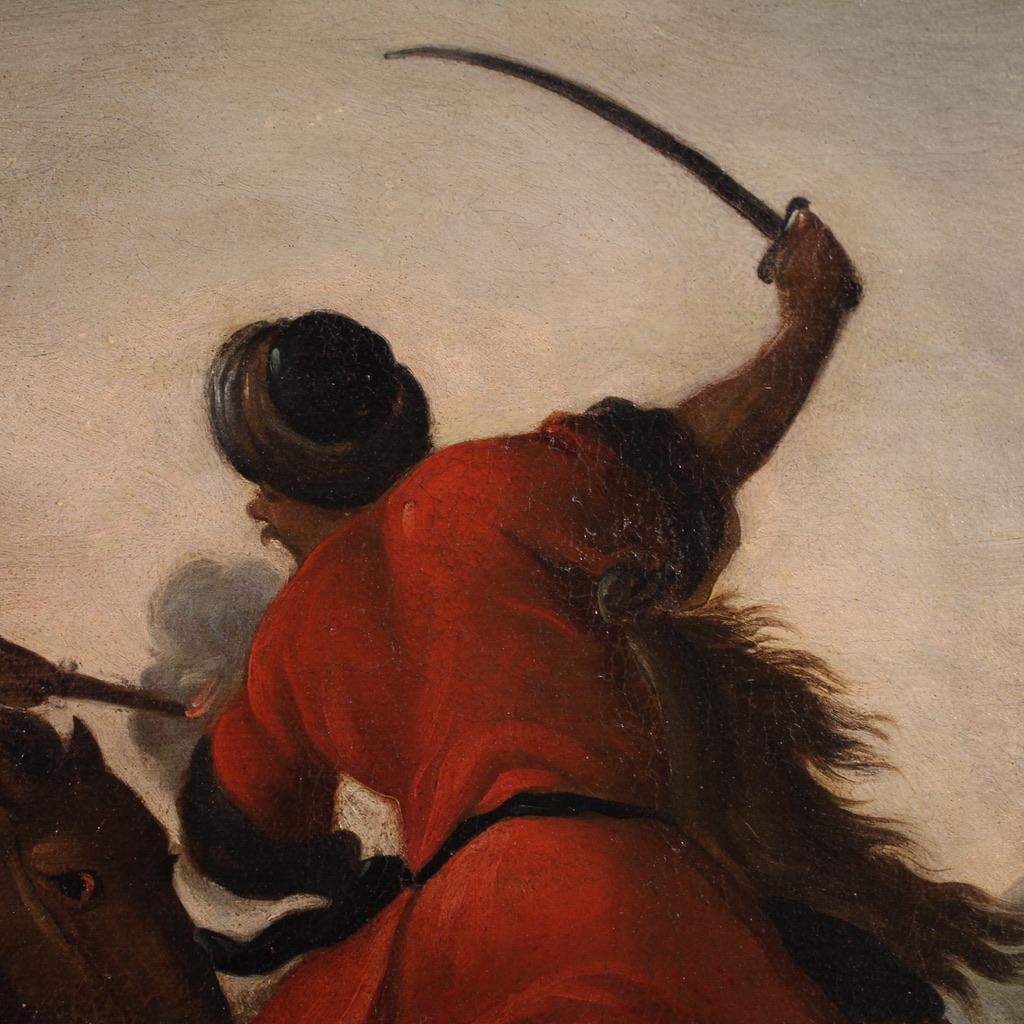 huile sur toile du 17e siècle, peinture ancienne française d'une bataille avec des soldats, 1670 en vente 5