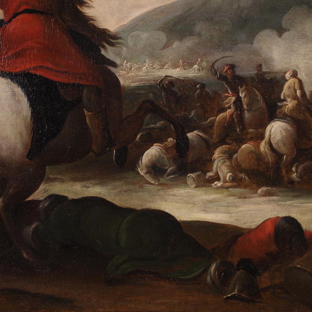 huile sur toile du 17e siècle, peinture ancienne française d'une bataille avec des soldats, 1670 en vente 8