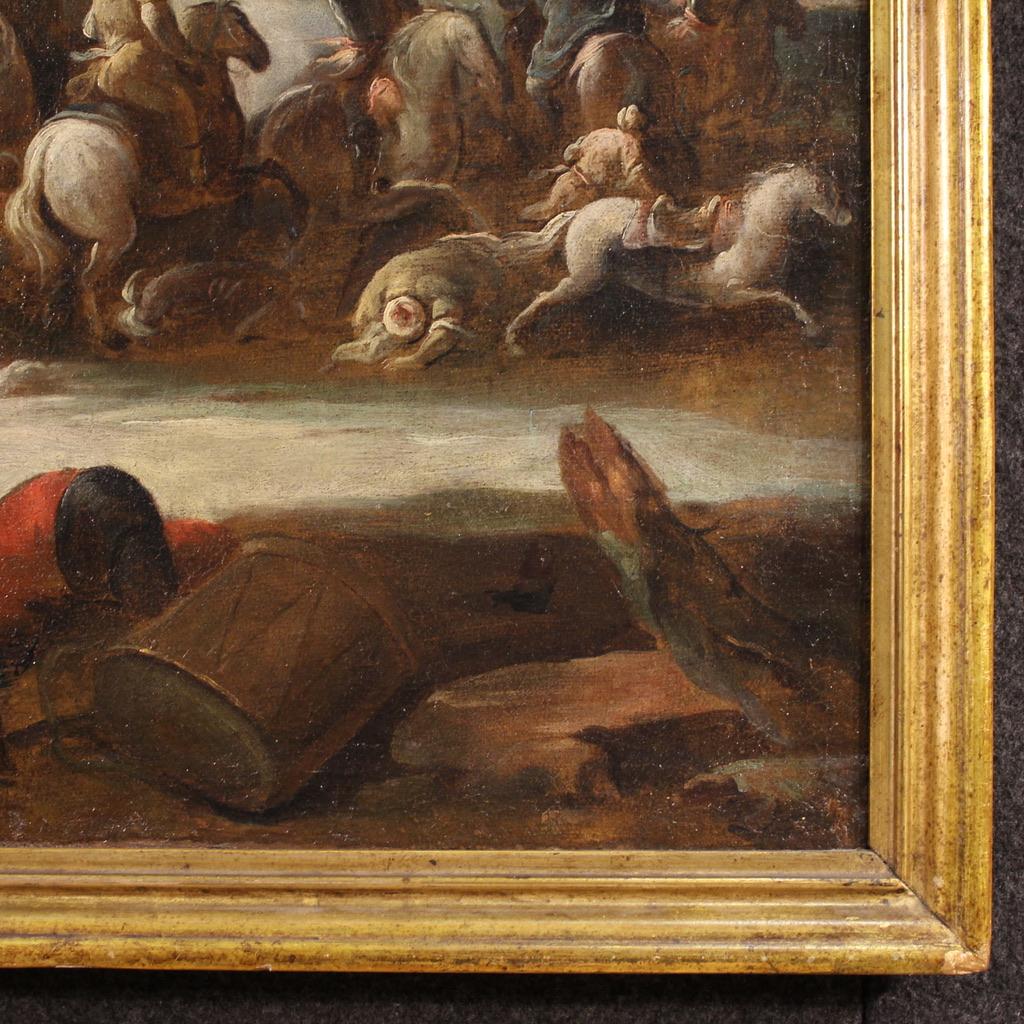 Toile huile sur toile du 17e siècle, peinture ancienne française d'une bataille avec des soldats, 1670 en vente