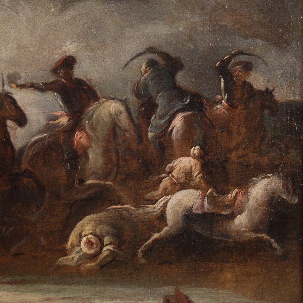 huile sur toile du 17e siècle, peinture ancienne française d'une bataille avec des soldats, 1670 en vente 2
