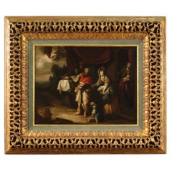 17th Century Oil on Canvas French Antique Religious Painting Holy Family, 1680