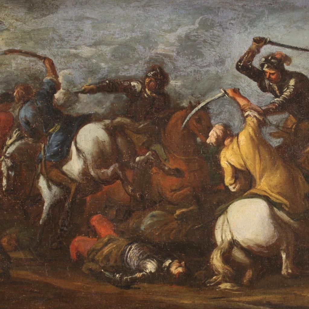 17th Century Oil on Canvas German Antique Battle Painting, 1680 10