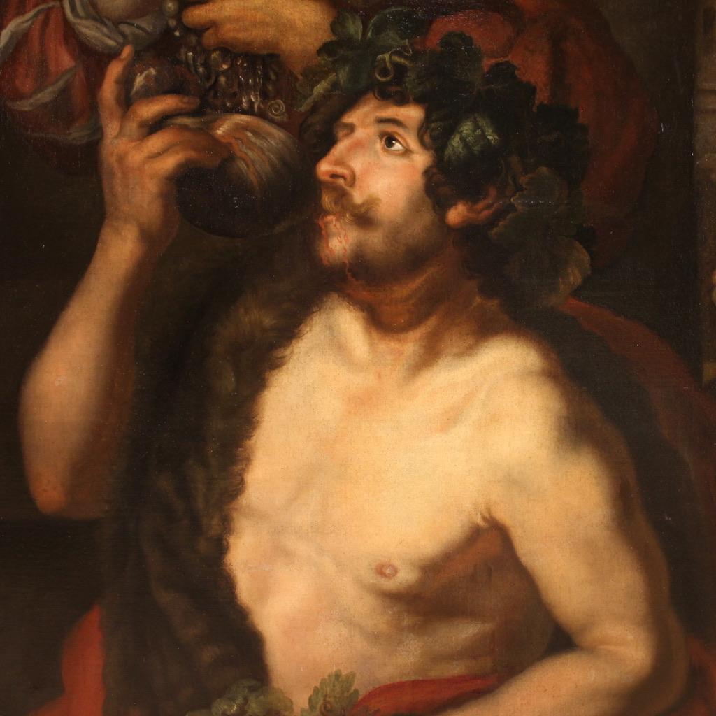 siglo XVII Óleo sobre Lienzo Pintura Mitológica Alemana Antigua Baco, 1650 Aceitado