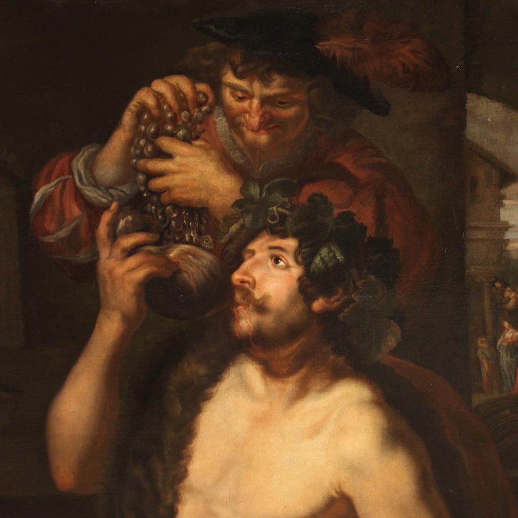 siglo XVII Óleo sobre Lienzo Pintura Mitológica Alemana Antigua Baco, 1650 en Bueno Estado en Vicoforte, Piedmont