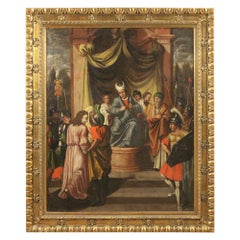 huile sur toile du 17ème siècle Peinture ancienne allemande Jésus devant Caiaphas