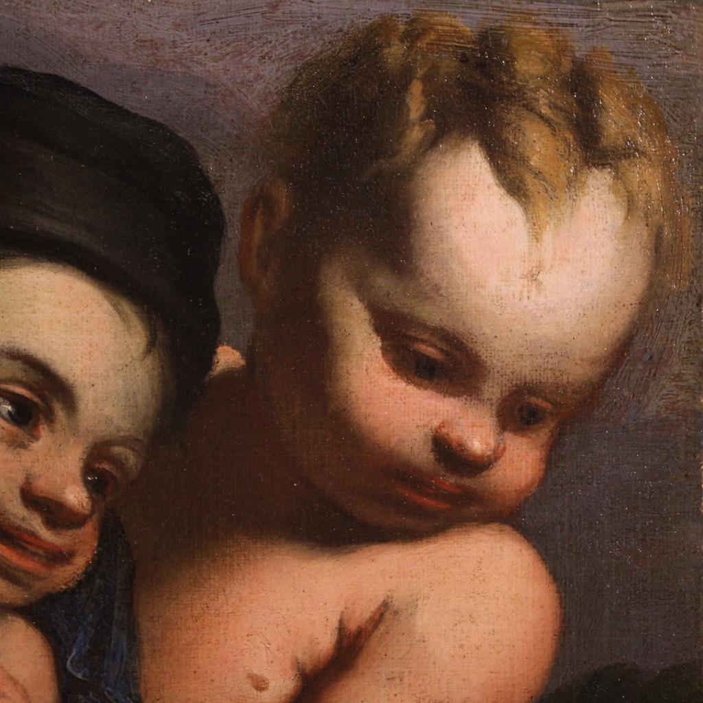 17th Century Oil on Canvas Italian Antique Allegory Painting Cherubs Game, 1640s For Sale 5