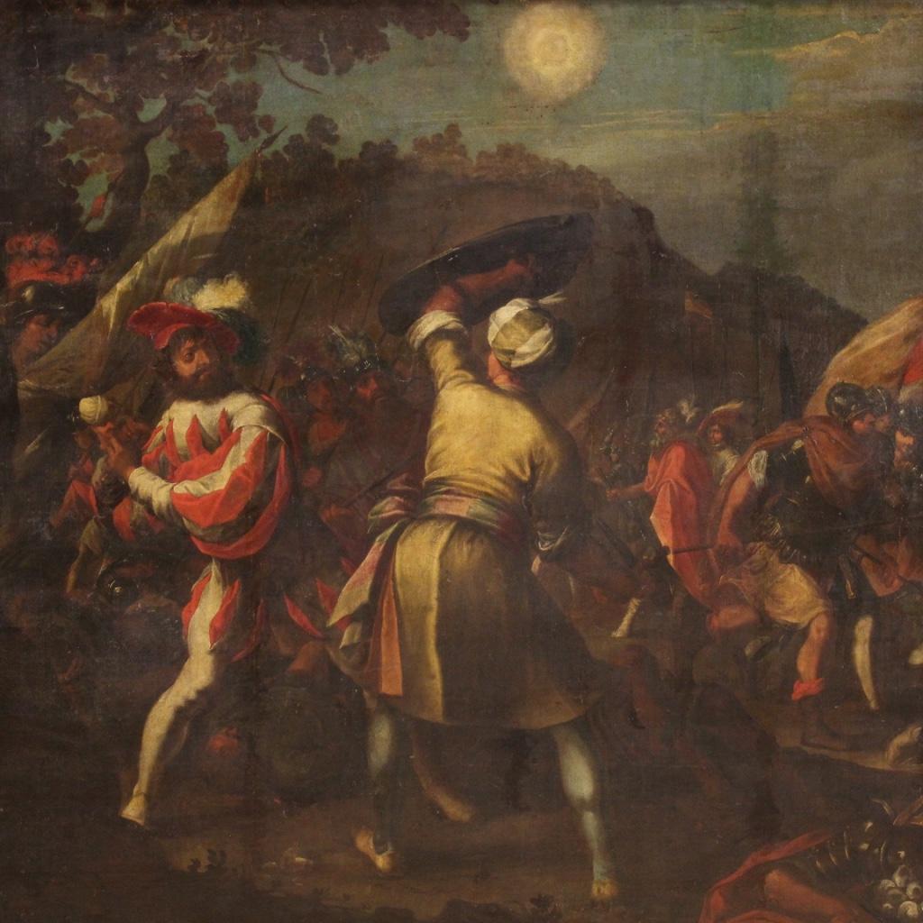 17th Century Oil on Canvas Italian Antique Battle Painting, 1650 9