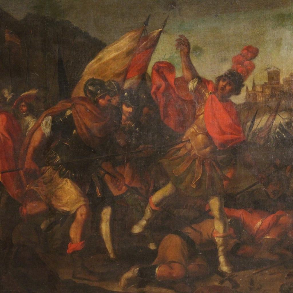 17th Century Oil on Canvas Italian Antique Battle Painting, 1650 In Good Condition In Vicoforte, Piedmont