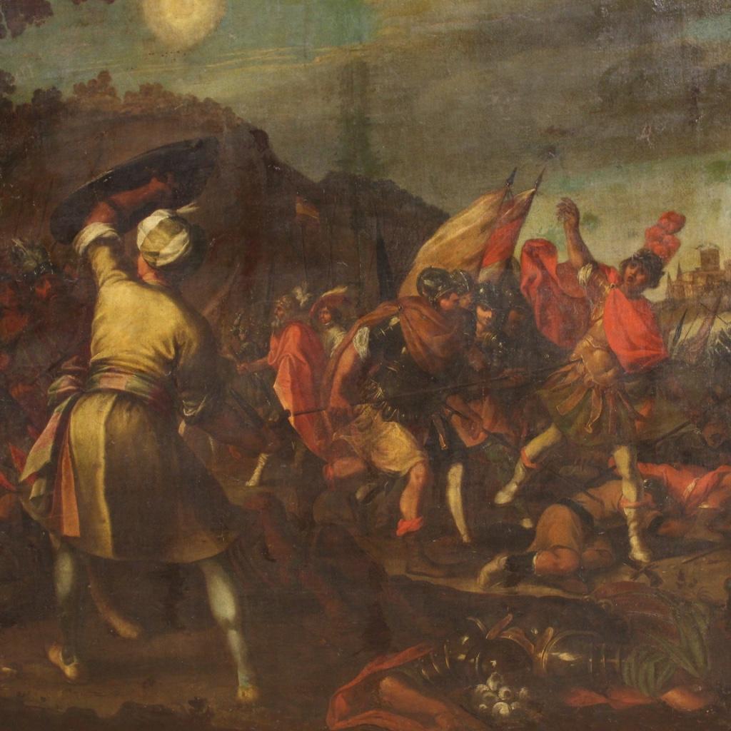 17th Century Oil on Canvas Italian Antique Battle Painting, 1650 2