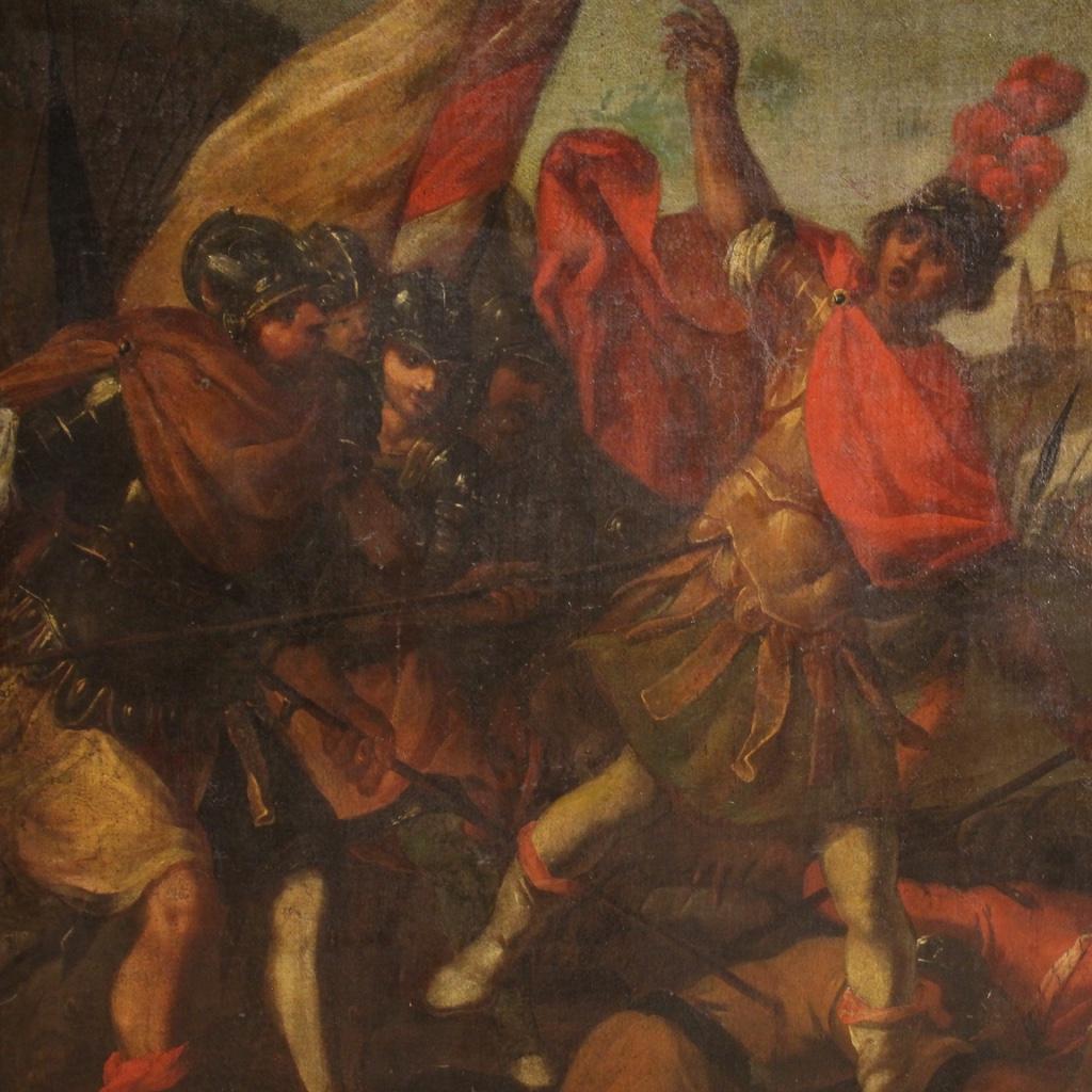 17th Century Oil on Canvas Italian Antique Battle Painting, 1650 3