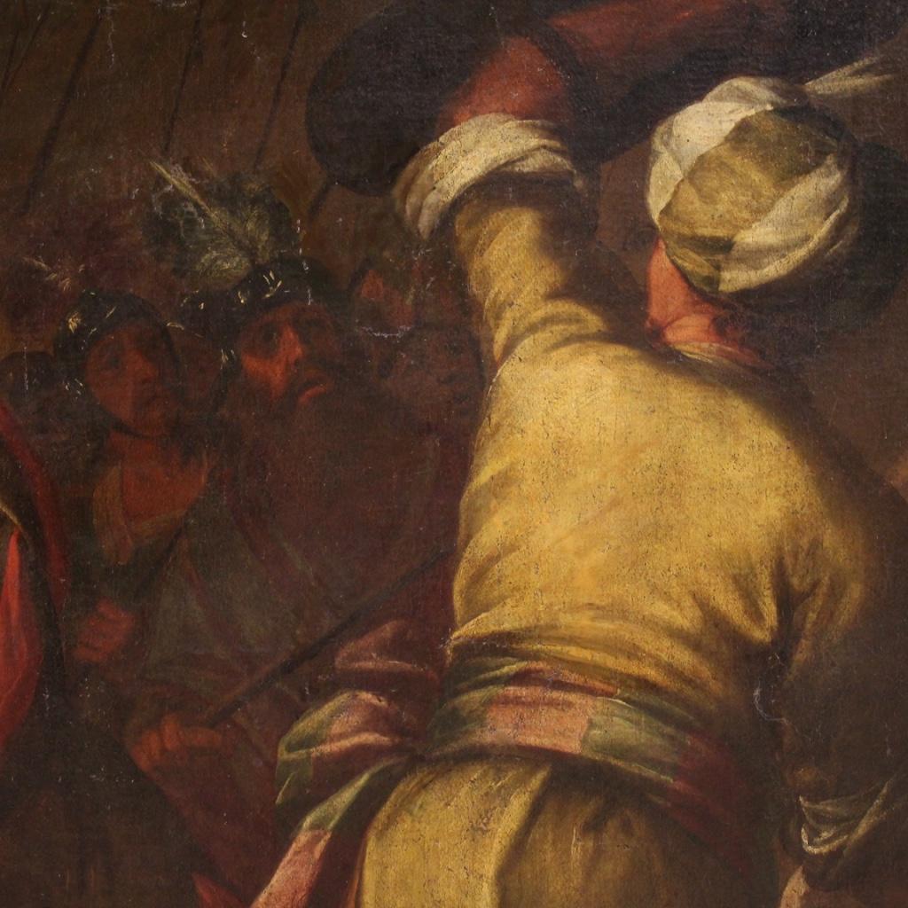 17th Century Oil on Canvas Italian Antique Battle Painting, 1650 5