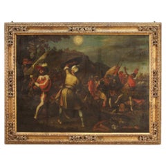 17th Century Oil on Canvas Italian Antique Battle Painting, 1650