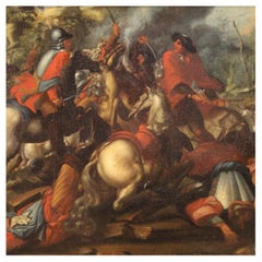 17th Century Oil on Canvas Italian Antique Battle Painting, 1650